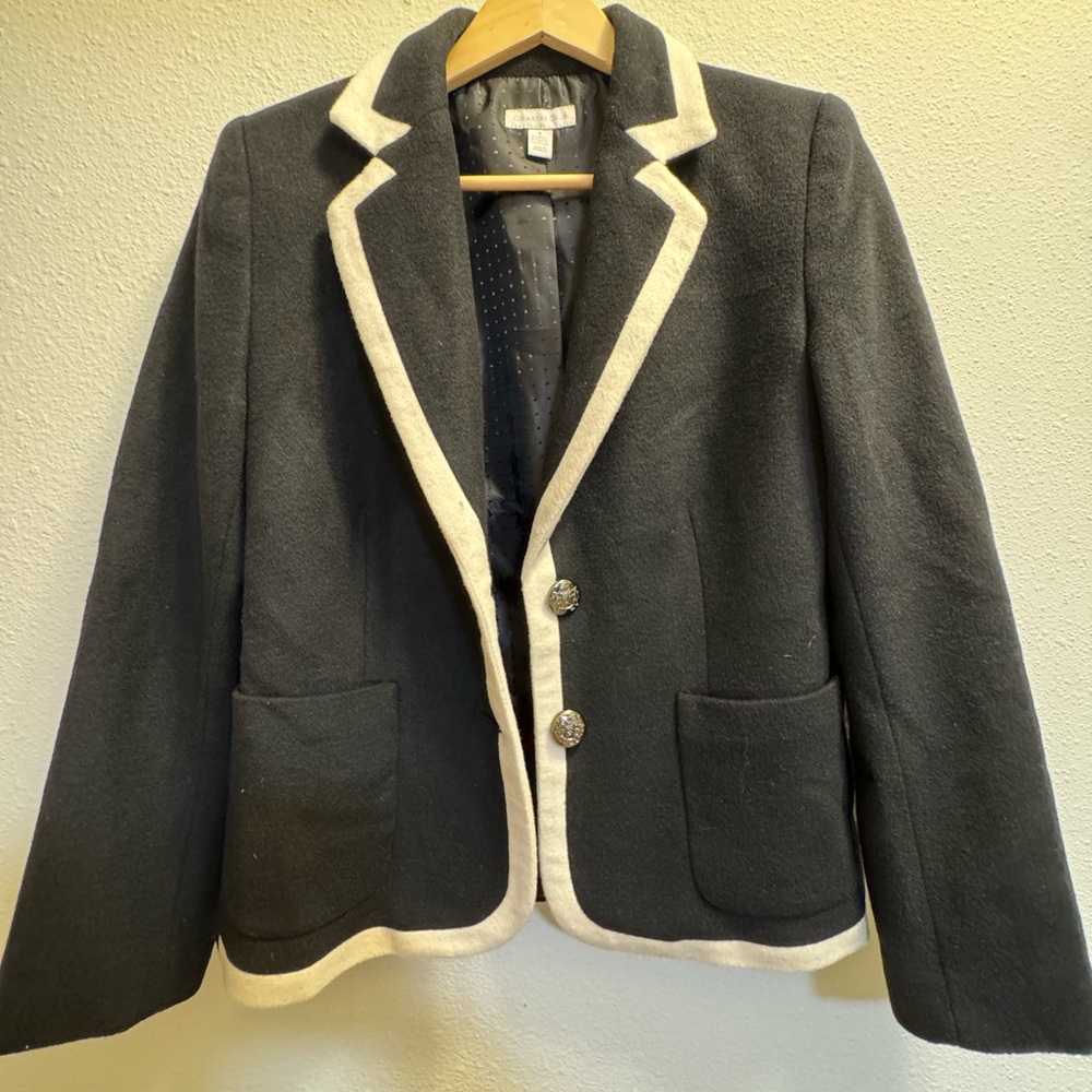 Charter Club Black Blazer with Cream Trim